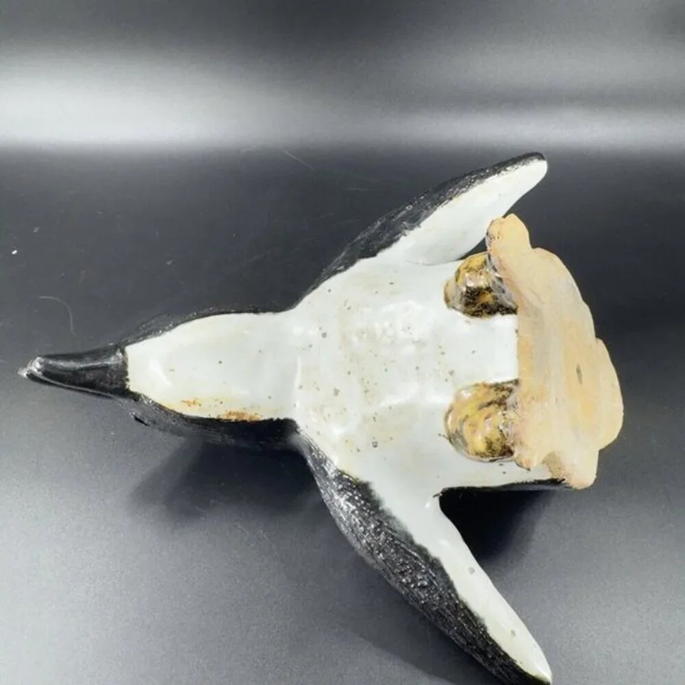 Large Hand Made‎ Pottery Penguin Bird Figurine Stoneware Figure Paperweight VTG